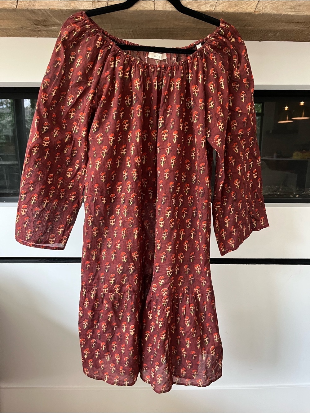 Doen RARE Rust Red Floral Long-Sleeve Off-Shoulder Dress Sz M - Picture 3 of 5